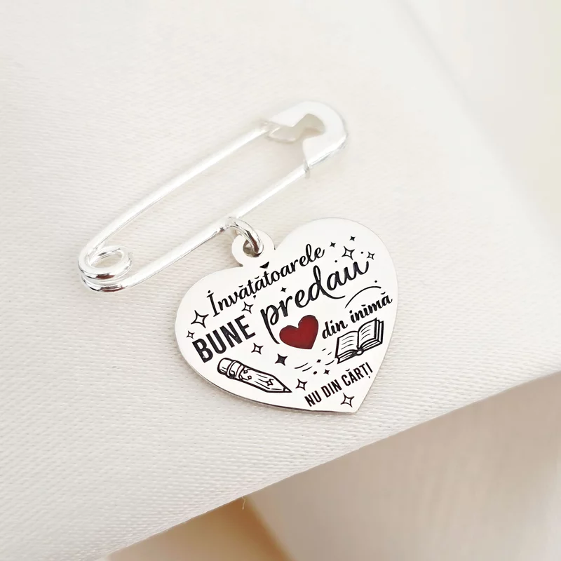 Brosa Ac de siguranta - Pandantiv inima  Educatoare - email rosu -  Argint 925 picture - 2