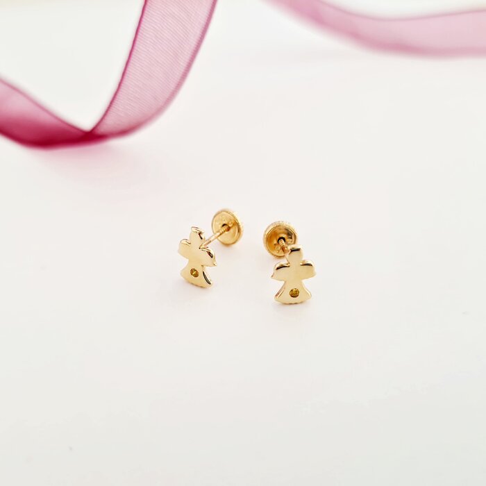 Cercei bebe/fetite cu Diamant naturat galben – Model ingerasi – Aur Galben 14K – Inchizatoare sigura si confortabila cu filet 14K