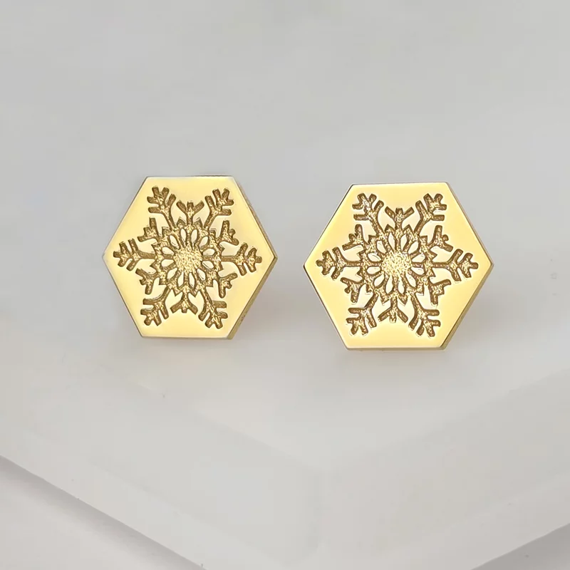 Cercei Craciun - Model Hexagon - Fulg de zapada - Argint 925 placat cu Aur galben de 18K - inchidere surub picture - 5