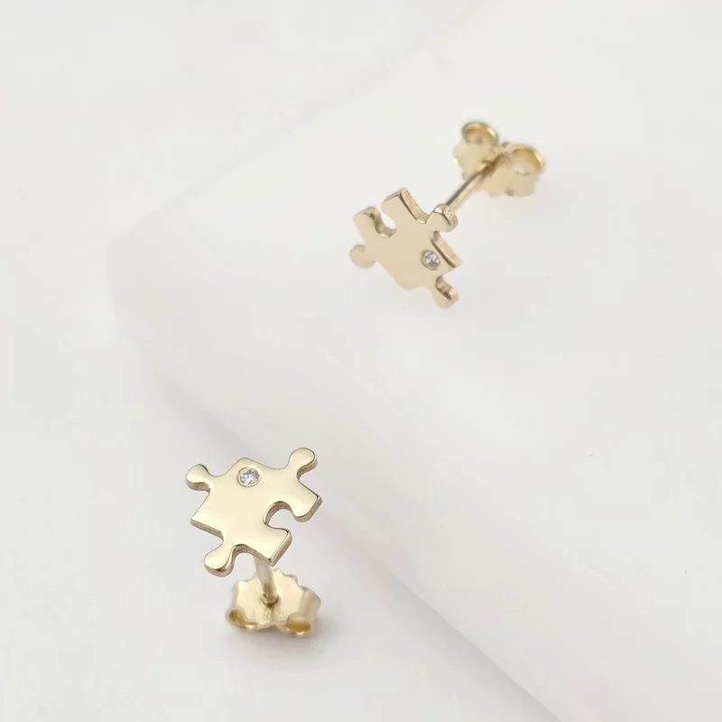 Cercei cu Diamante naturale - Piese de puzzle - Aur Galben 14K - Inchizatoare surub picture - 5