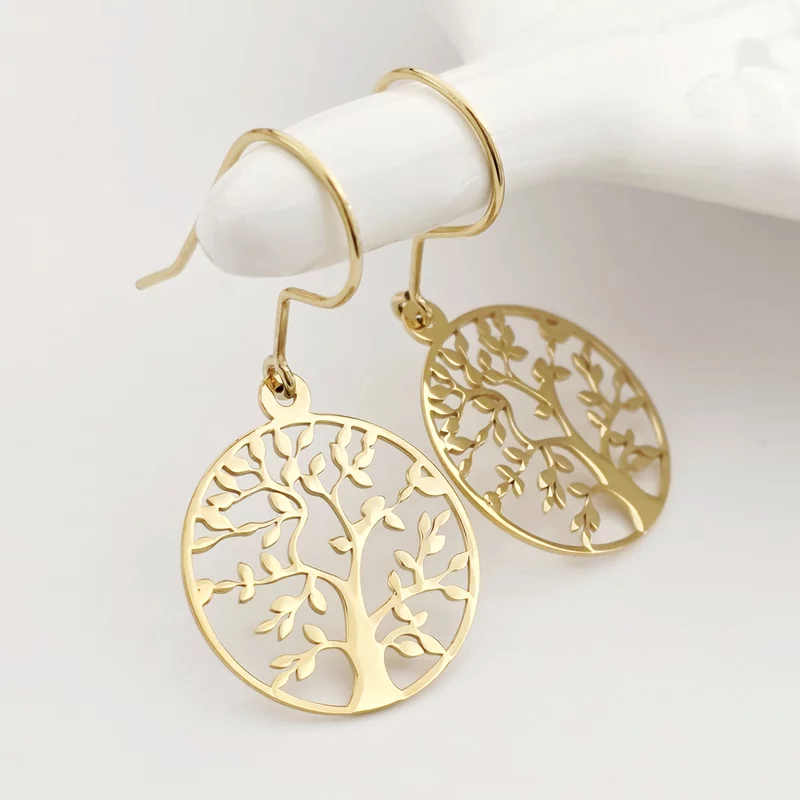 Cercei cu tortita - Copacul vietii - Argint 925 placat cu Aur Galben 18K picture - 3