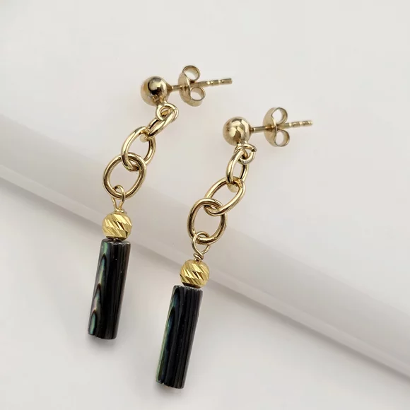 Cercei Curgatori cu Perle Tubulare – Argint 925 placat cu Aur 18K