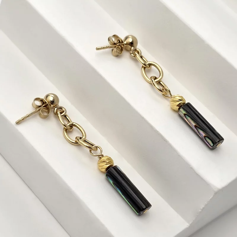 Cercei Curgatori cu Pietre Abalone Tubulare – Argint 925 placat cu Aur 18K picture - 5