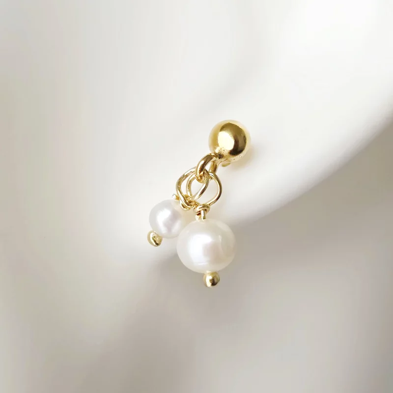 Cercei duo perlati - Model cu  inchizatoare surub - Argint 925 placat cu Aur galben 18K picture - 3