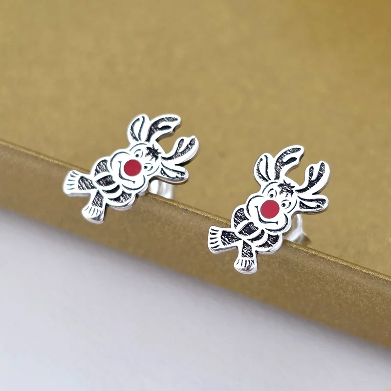 Cercei festivi - Nasul lui Rudolf cu email rosu - Inchizatoare surub - Argint 925 picture - 5