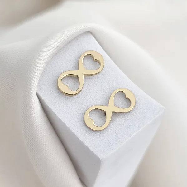 Cercei infinit cu inimioare decupate - Argint 925 placat cu Aur Galben 18K - inchidere surub