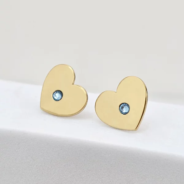 Cercei inima - model cu cristal Swarovski - Argint 925 placat cu Aur Galben 18K - inchidere surub