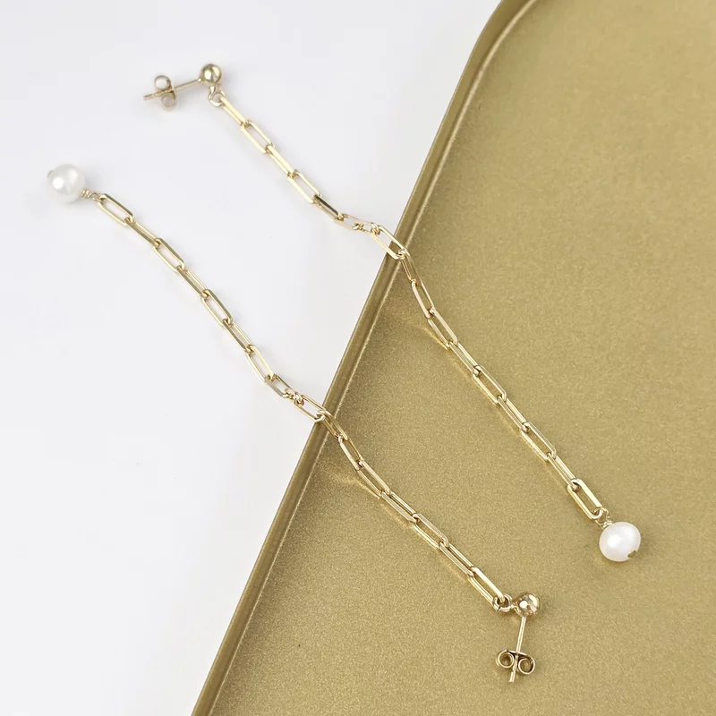 Cercei lungi cu picatura de Perla - Argint 925 placat cu Aur Galben 18K - Inchizatoare surub picture - 3