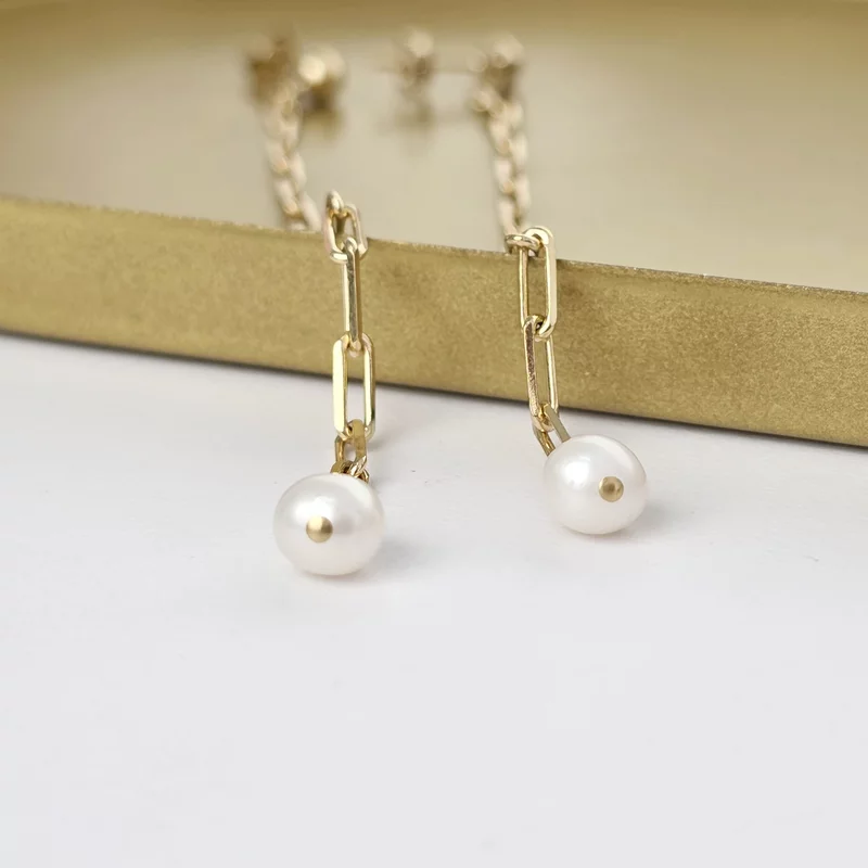 Cercei lungi cu picatura de Perla - Argint 925 placat cu Aur Galben 18K - Inchizatoare surub picture - 5