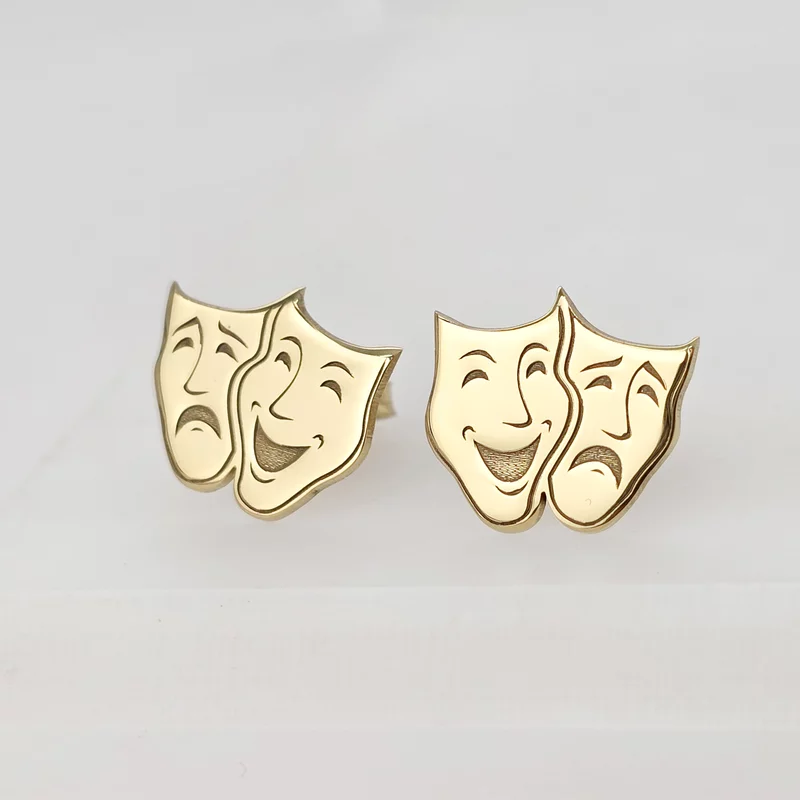 Cercei masti de teatru - Argint 925 placat cu Aur 18K, surub picture - 3