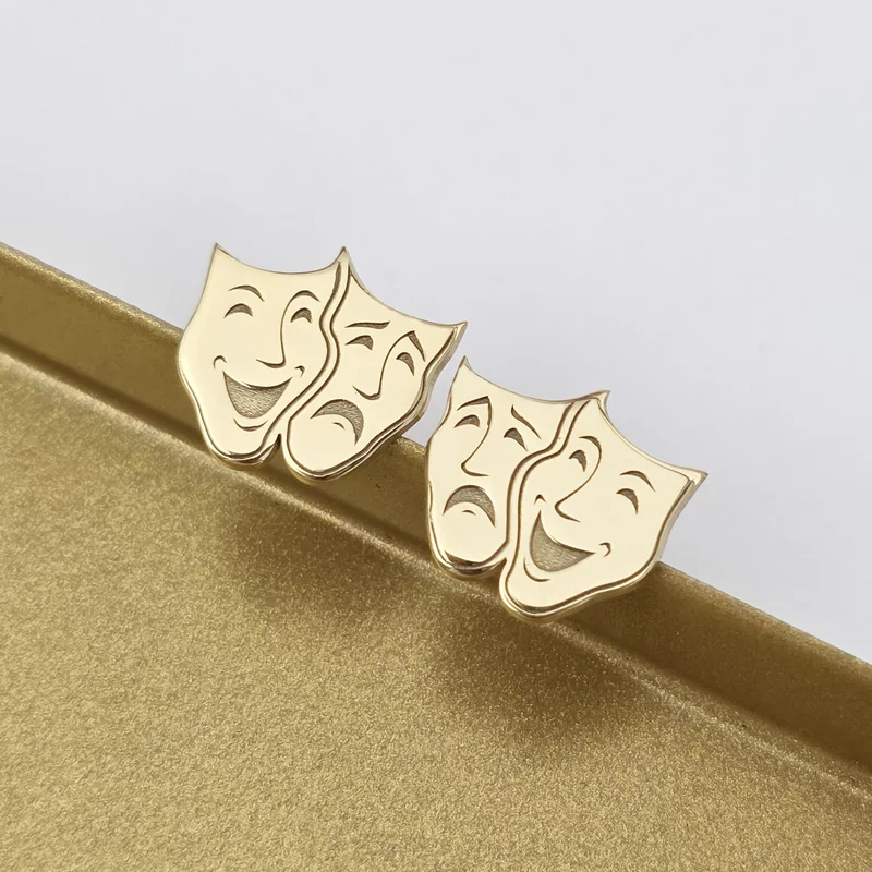 Cercei masti de teatru - Argint 925 placat cu Aur 18K, surub picture - 1