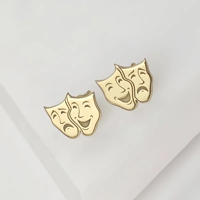 Cercei masti de teatru - Argint 925 placat cu Aur 18K, surub picture - 4