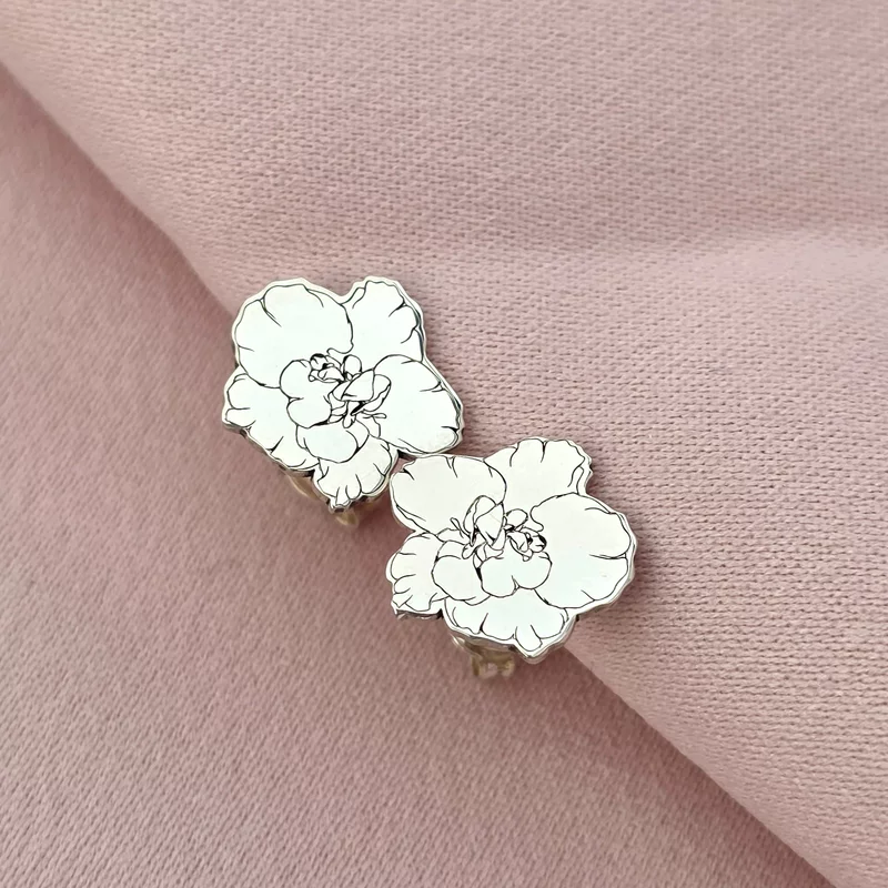 Cercei personalizati - Floare de Camelie - Argint 925 - inchidere surub picture - 2