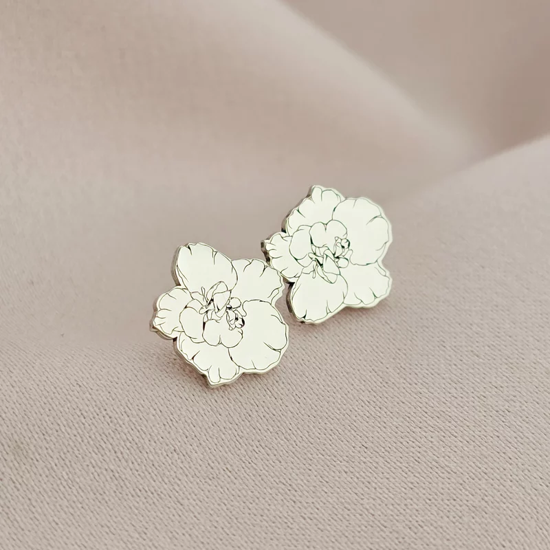 Cercei personalizati - Floare de Camelie - Argint 925 - inchidere surub picture - 3