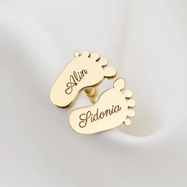 Cercei personalizati - Talpi bebe - Argint 925 placat cu Aur Galben 18K  - Inchidere surub