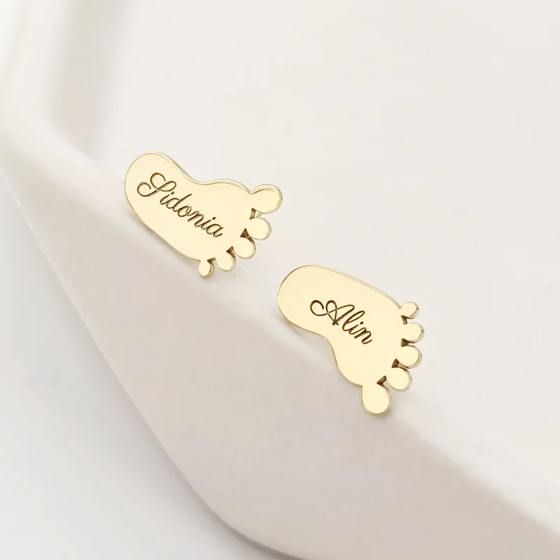 Cercei personalizati - Talpi bebe - Argint 925 placat cu Aur Galben 18K  - Inchidere surub picture - 4