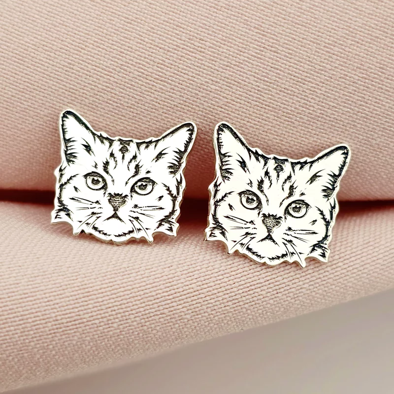 Cercei Pisica Tigrata -  Argint 925, surub picture - 3