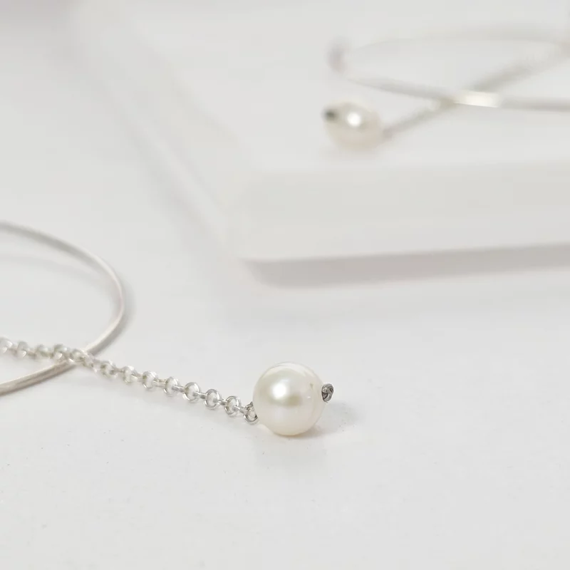 Cercei rotunzi BIG HOOPS cu lant si picatura de Perla - Argint 925 - Inchizatoare surub picture - 7