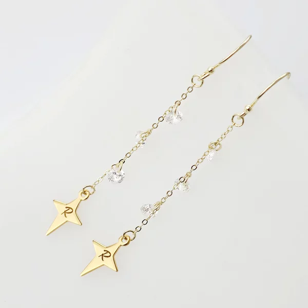 Cercei Starlight - Zirconii Albe & Pandantiv Stea cu Initiala - Argint 925 placat cu Aur Galben 18K