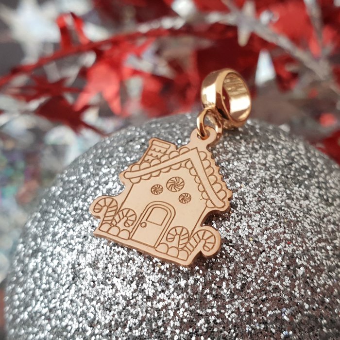 Charm personalizat Craciun – Casa de turta dulce – Argint 925 placat cu Aur roz 18K 18K