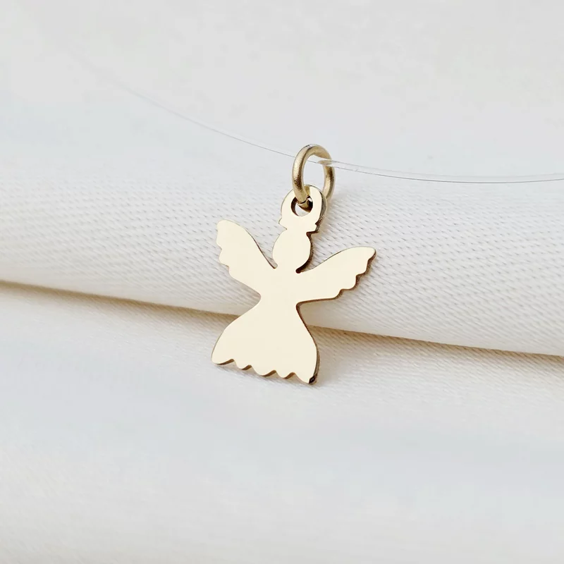 Choker Aur Galben 14K - Pandantiv Ingeras - Lant silicon cu inchizatoare carabina picture - 2