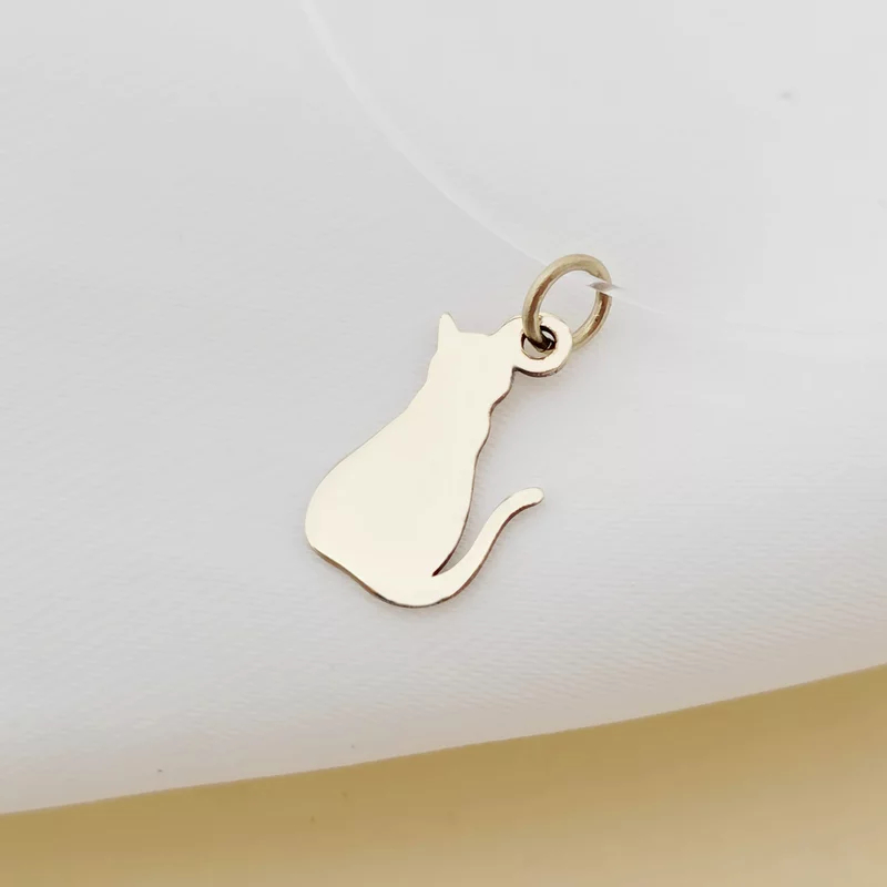 Choker Aur Galben 14K - Pandantiv Pisica - Lant silicon cu inchizatoare carabina