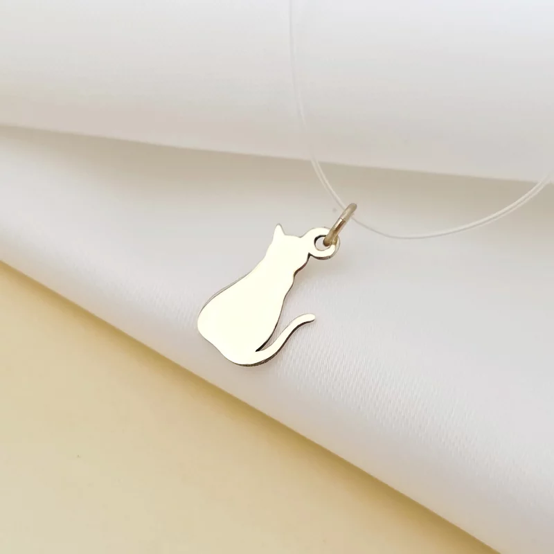 Choker Aur Galben 14K - Pandantiv Pisica - Lant silicon cu inchizatoare carabina picture - 3