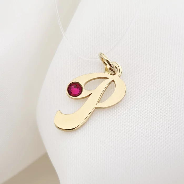 Choker cu initiala si cristal Swarovski - Argint 925 placat cu Aur Galben 18K - Lant silicon