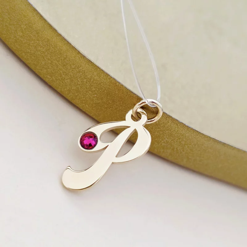 Choker cu initiala si cristal Swarovski - Argint 925 placat cu Aur Galben 18K  - Lant silicon picture - 2