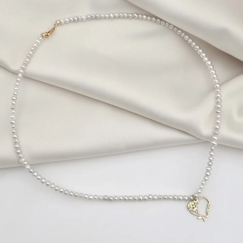 Colier Belle - Pandantiv cu Trandafir si LOVE & Sirag de Perle - Argint 925 placat cu Aur Galben 18K picture - 5