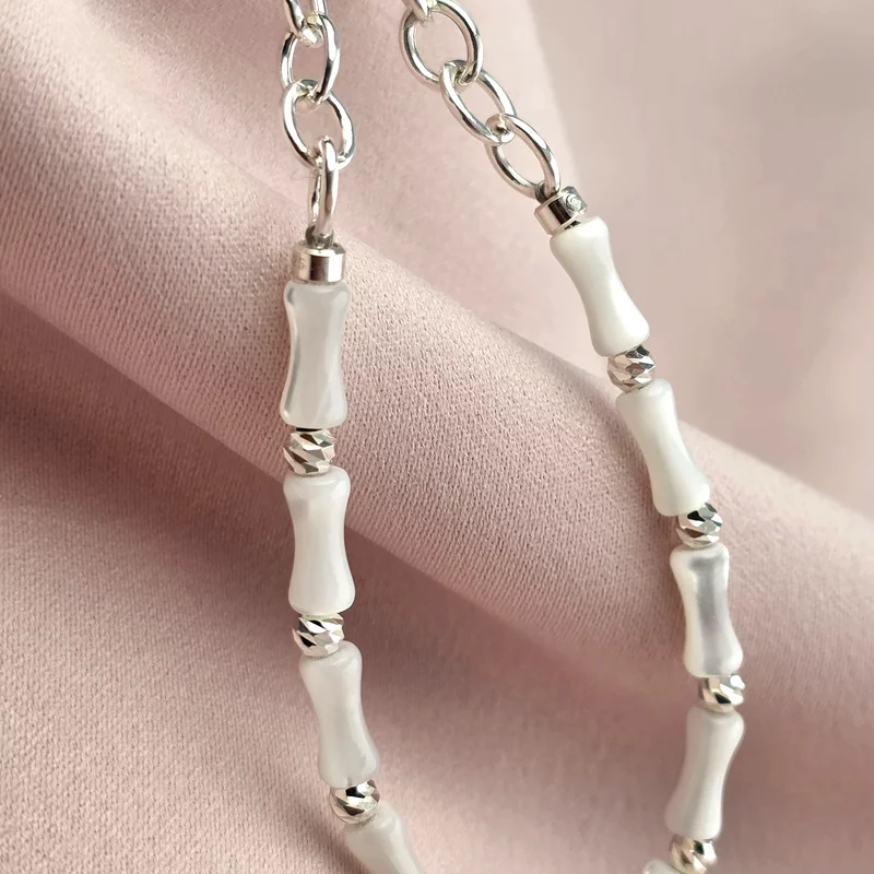 Colier Buchet din Inima - Personalizat cu Initiala - Lant combinat cu Pietre Bambus & Bilute - Argint 925 picture - 3