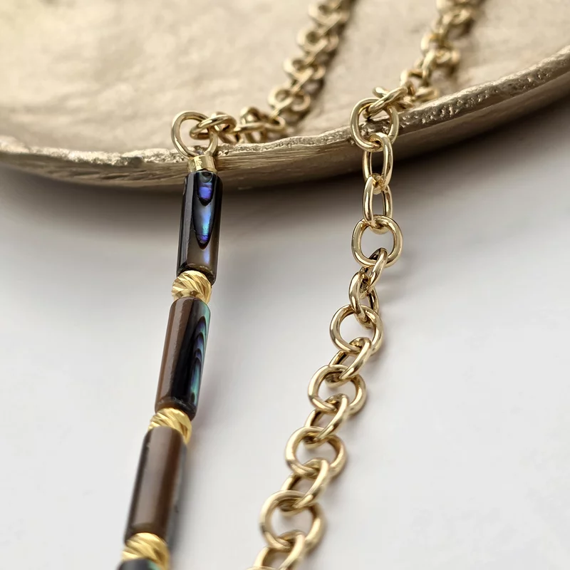 Colier Bufnita Aurie - Pietre Tubulare abalone metalizate & Bilute - Argint 925 placat cu Aur 18K picture - 5