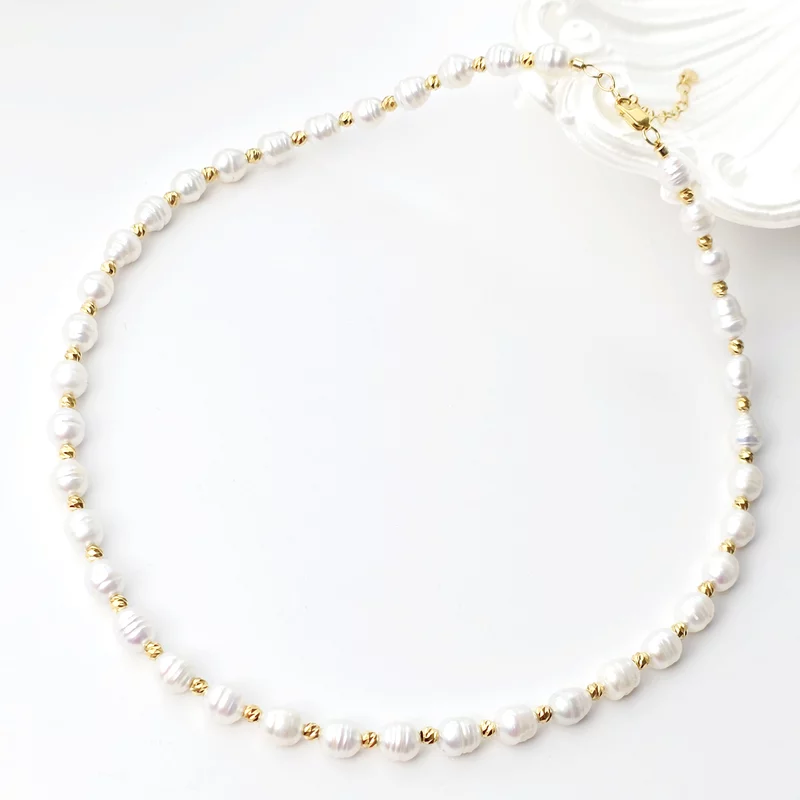 Colier cu Perle - Model armonios cu perle si bilute - Argint 925 placat cu Aur galben 18K picture - 2