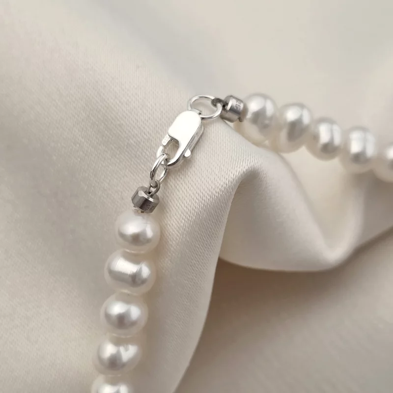 Colier Floare Yin & Yang si Cristal Swarovski - Combinatie de Perle Albe & Onix - Argint 925 picture - 6