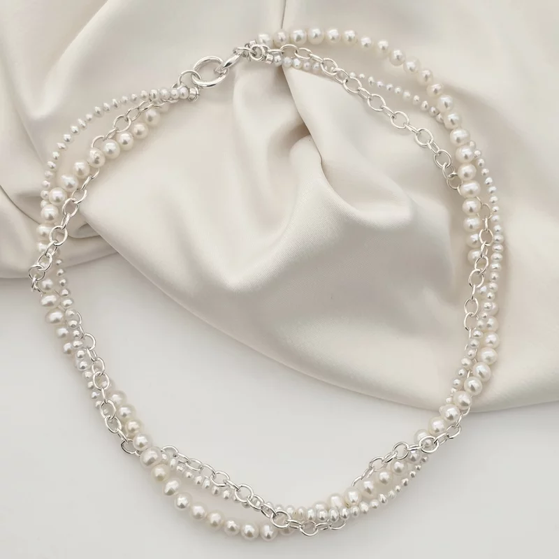 Colier Impletirea elegantei - Doua Siraguri de Perle & Lant Fin - Argint 925 picture - 2