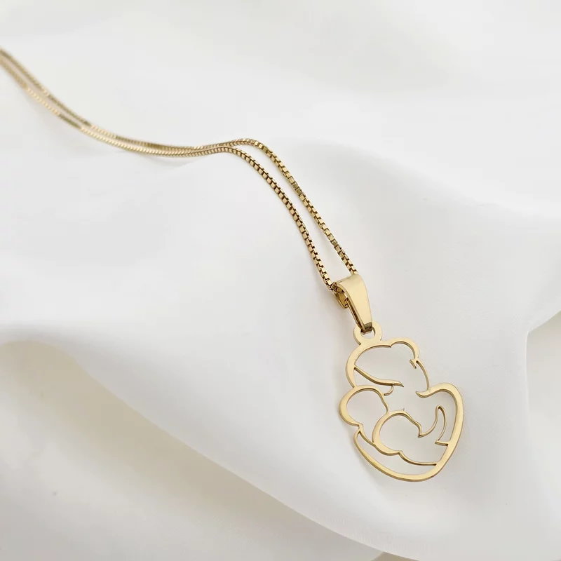 Colier in bratele mamei - Pandantiv decupat mama cu 2 copii - Argint 925 placat cu Aur Galben 18K picture - 3