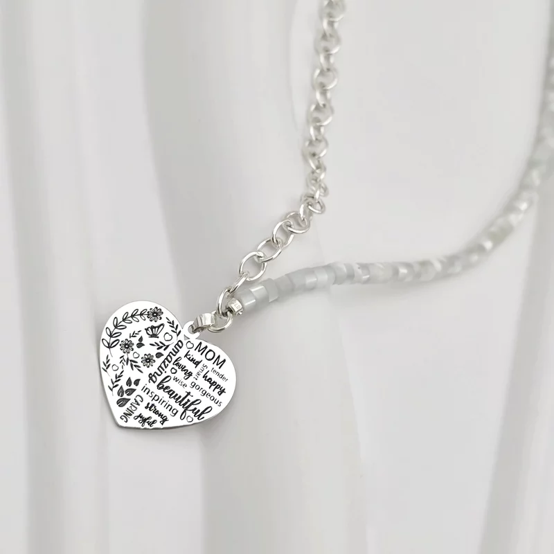 Colier Inima mea iubita – Combinație lant cu zale rotunde si pietre bambus sidef - Argint 925 picture - 3