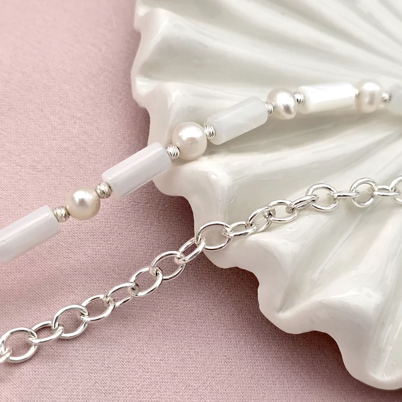 Colier Inima ta, initiala ta - Combinatie lant & Perle sidef tubulare - Argint 925 picture - 4