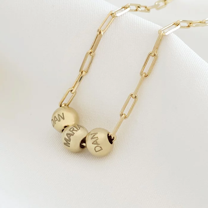 Colier Legaturi Pretioase - 3 bilute personalizate cu nume - Lantisor cu zale dreptunghiulare - Argint 925 placat cu Aur Galben 18K