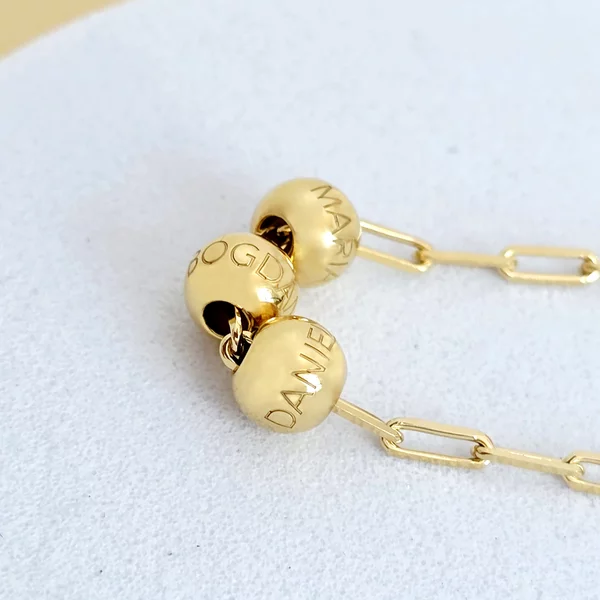 Colier Legaturi Pretioase  - 3 bilute personalizate cu nume - Lantisor cu zale dreptunghiulare - Argint 925 placat cu Aur Galben 18K