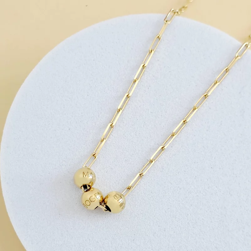 Colier Legaturi Pretioase  - 3 bilute personalizate cu nume - Lantisor cu zale dreptunghiulare - Argint 925 placat cu Aur Galben 18K picture - 2