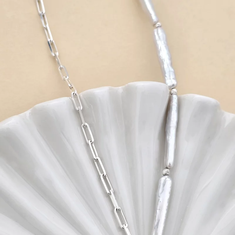 Colier Luceafar - Pandantiv stea cu Safir Albastru - Combinatie lant cu Perle Stick & Bilute - Argint 925 Rodiat picture - 4