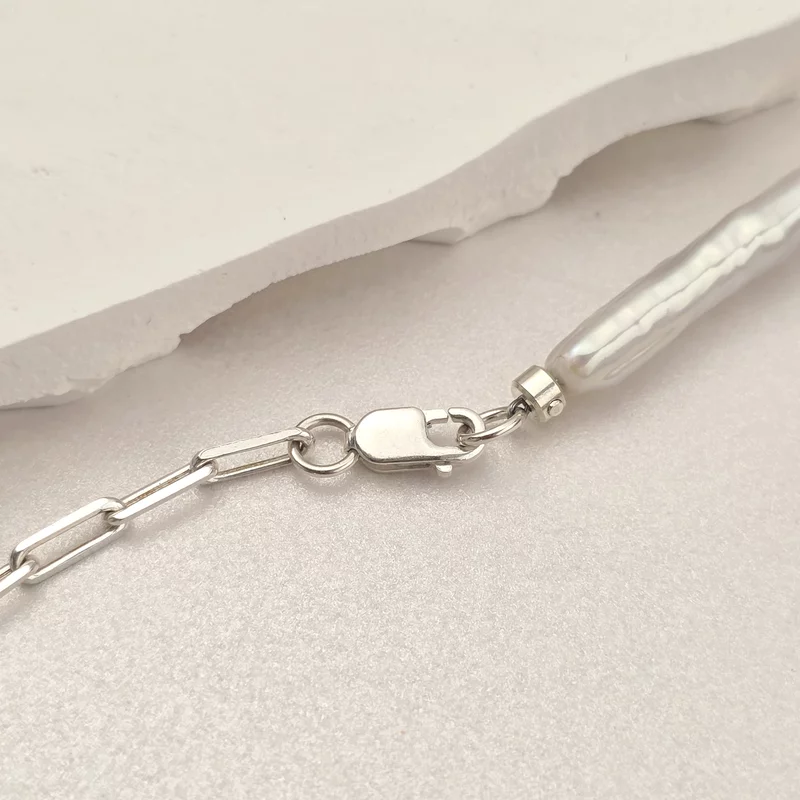 Colier Luceafar - Pandantiv stea cu Safir Albastru - Combinatie lant cu Perle Stick & Bilute - Argint 925 Rodiat picture - 5