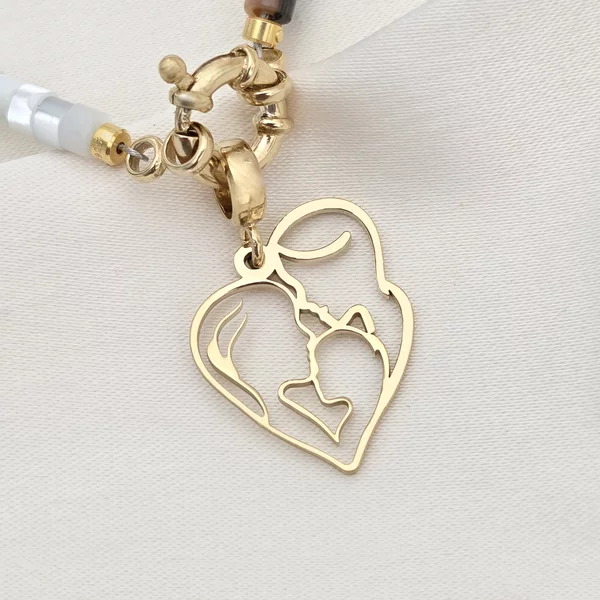 Colier Noua Familie - Inima cu Mama, Tata si Baiat & Sirag de Pietre sidef colorate & abalone - Argint 925 placat cu Aur Galben 18K