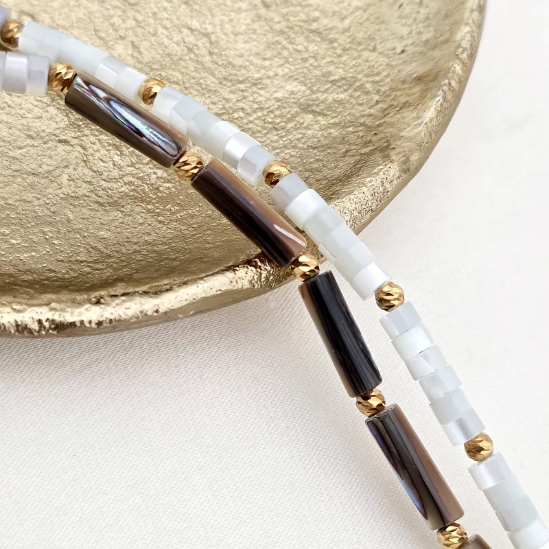 Colier Noua Familie - Inima cu Mama, Tata si Baiat & Sirag de Pietre sidef colorate & abalone - Argint 925 placat cu Aur Galben 18K picture - 5