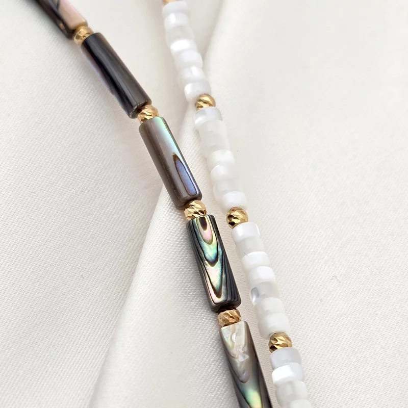 Colier Noua Familie - Inima cu Mama, Tata si Fetita cu Fundita & Sirag de Pietre sidef colorate & abalone- Argint 925 placat cu Aur Galben 18K picture - 3