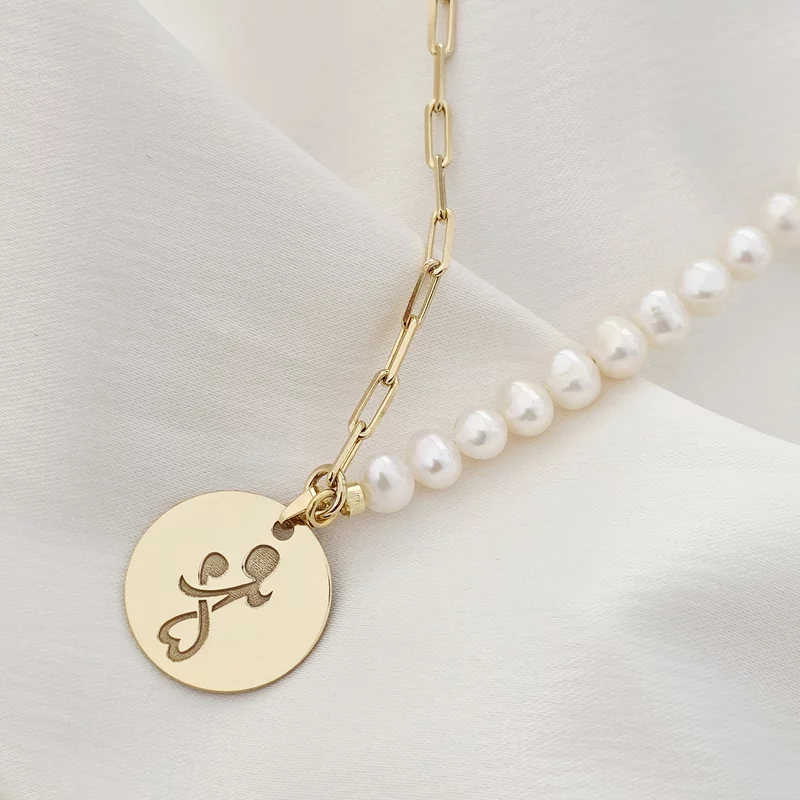 Colier Perla mea iubita - Pandantiv personalizat cu mama si copil - Combinație lant cu zale dreptunghiulare si perle - Argint 925 placat cu Aur Galben 18K picture - 2