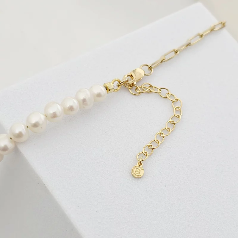 Colier Perla mea iubita - Pandantiv personalizat cu mama si copil - Combinație lant cu zale dreptunghiulare si perle - Argint 925 placat cu Aur Galben 18K picture - 5