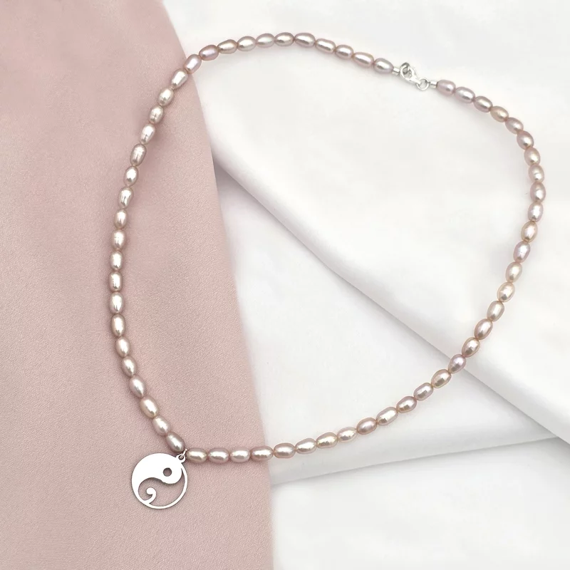 Colier Yin & Yang - Pandantiv cu Simbol Punct si Virgula & Sirag de Perle - Argint 925 picture - 3