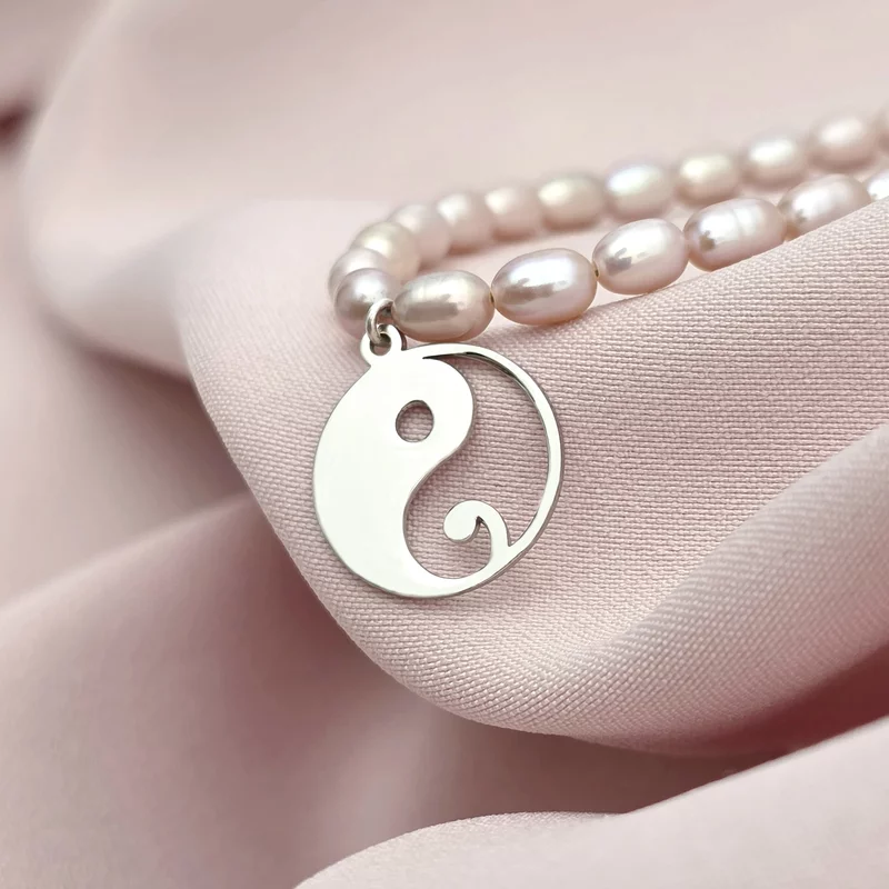 Colier Yin & Yang - Pandantiv cu Simbol Punct si Virgula & Sirag de Perle - Argint 925 picture - 4